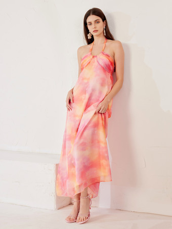 Etuikleid mit Farbverlauf Neckholder langes Sommer-Strandkleid für Damen 2025