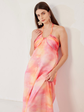 Etuikleid mit Farbverlauf Neckholder langes Sommer-Strandkleid für Damen 2025