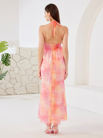 Etuikleid mit Farbverlauf Neckholder langes Sommer-Strandkleid für Damen 2025