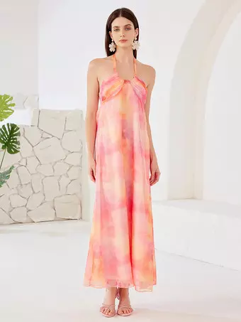 Gradient Color Shift Dress Halter Neck Summer Beach Long Dress For Women  2026