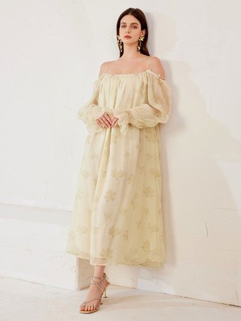 Florales Etuikleid kalte Schulter lange Ärmel langes Strandkleid für Frauen 2025