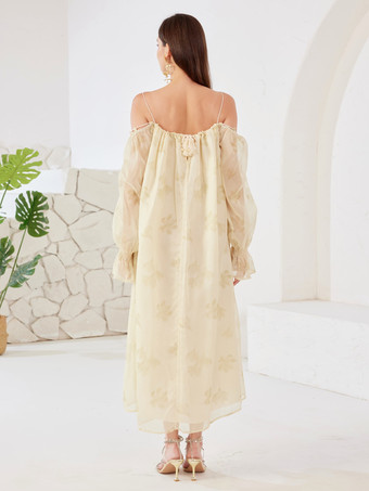 Florales Etuikleid kalte Schulter lange Ärmel langes Strandkleid für Frauen 2025