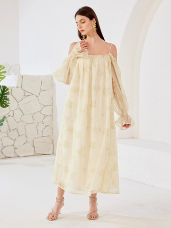 Florales Etuikleid kalte Schulter lange Ärmel langes Strandkleid für Frauen 2025