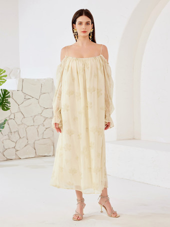 Florales Etuikleid kalte Schulter lange Ärmel langes Strandkleid für Frauen 2025