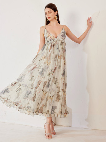 Unterkleid mit Tiermuster V-Ausschnitt Rüschen abgestuftes A-Linien-Sommerkleid für Damen 2025