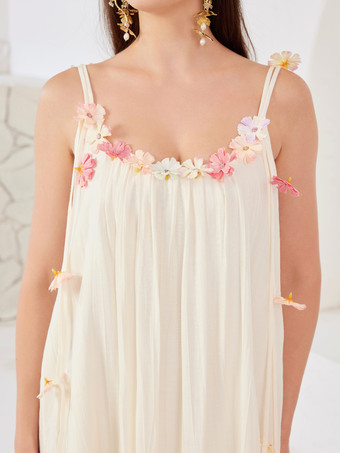 Weißes Etuikleid mit 3D-Blume langes Sommer-Strandkleid für Damen 2025