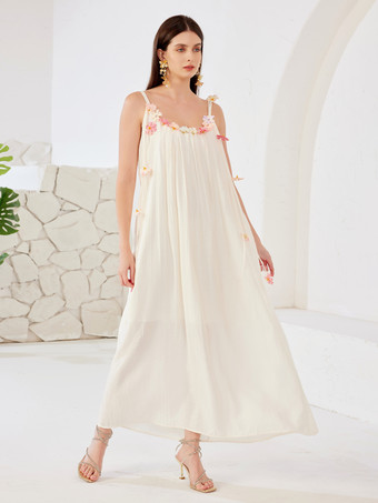 Weißes Etuikleid mit 3D-Blume langes Sommer-Strandkleid für Damen 2025