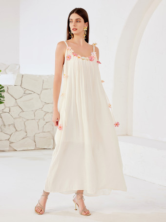 Weißes Etuikleid mit 3D-Blume langes Sommer-Strandkleid für Damen 2025