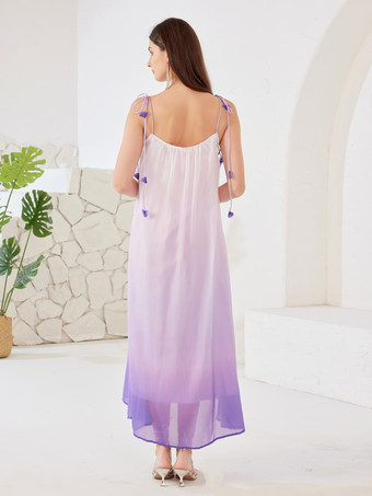 パープルグラデーションシフトドレス 3Dフラワーサマービーチロングスリップドレスレディース2026