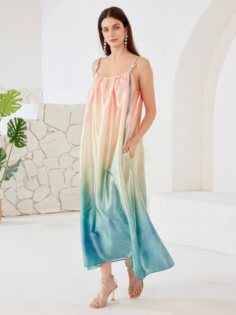 グラデーションカラーシフトドレス サマービーチロングスリップドレス レディース 2026
