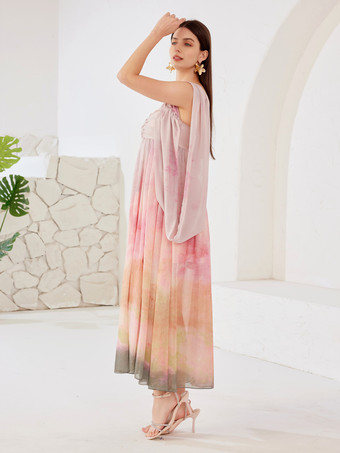 Langes Kleid mit Aquarelldruck und Schlitz ärmelloses Sommerkleid für Damen 2025