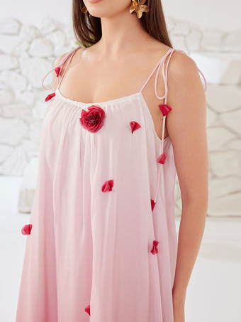 3Dフラワー付きピンクグラデーションシフトドレス サマービーチロングドレス レディース 2026