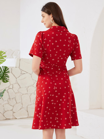 Vestido cruzado con estampado de corazones en rojo escote en V manga corta vestido midi de verano para mujer 2025