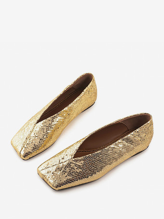 Silberne Ballerinas mit Pailletten und quadratischer Zehenpartie zum Reinschlüpfen