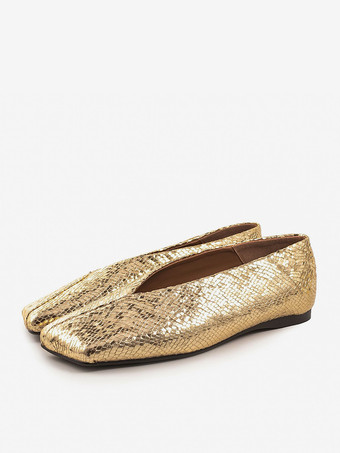 Silberne Ballerinas mit Pailletten und quadratischer Zehenpartie zum Reinschlüpfen