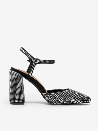 Women's Block Heels Square Toe Rhinestoness Slingback Party Shoes