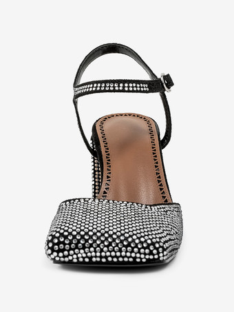 Women's Block Heels Square Toe Rhinestoness Slingback Party Shoes