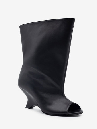 レディース アンクルブーツ ピープ TPE デザインヒール ブーティ