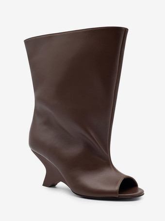 レディース アンクルブーツ ピープ TPE デザインヒール ブーティ