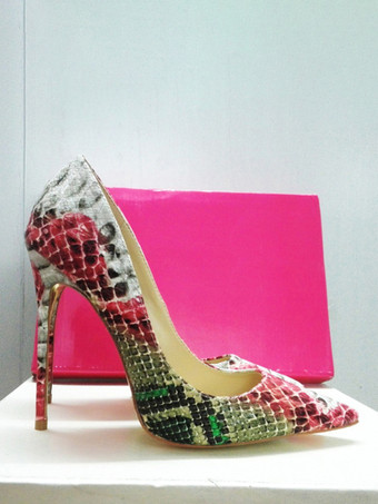 レディース ハイヒール スネーク柄 ポインテッドトゥ スリッポン パンプス