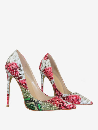 レディース ハイヒール スネーク柄 ポインテッドトゥ スリッポン パンプス