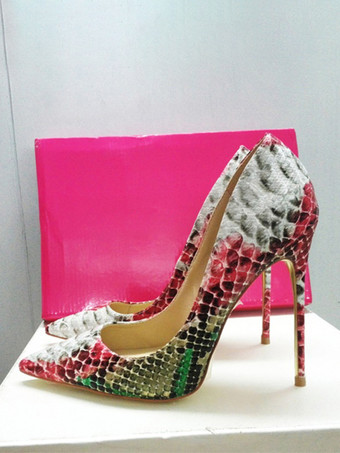 レディース ハイヒール スネーク柄 ポインテッドトゥ スリッポン パンプス