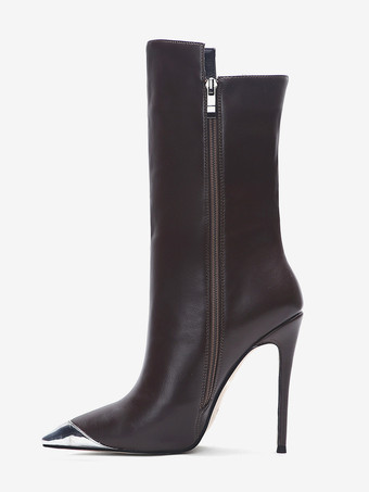 ディープブラウンブラック アンクル ブーツ デザイン ポインテッド トゥ ハイヒール ブーティ レディース 2025