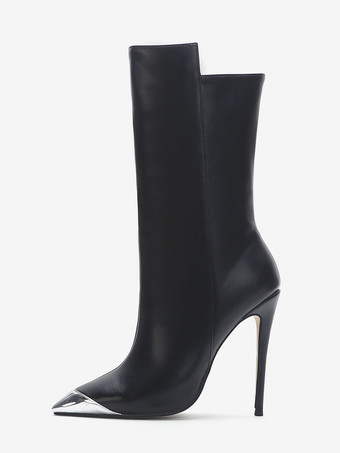 ブラック ブラック アンクル ブーツ デザイン ポインテッド トゥ ハイヒール ブーティ レディース 2025