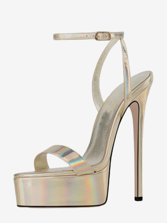 ゴールドハイヒールサンダル プラットフォーム オープントゥ ハイヒール セクシーシューズ