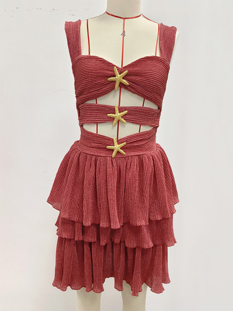 ヒトデの装飾付きカットアウトサマースリップドレス、女性用ティアードミニドレス 2025