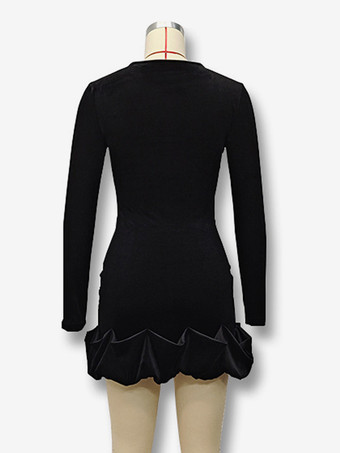 エレガントなベルベットのミニドレス、フリル裾、長袖ボディコンドレス、女性用 2025