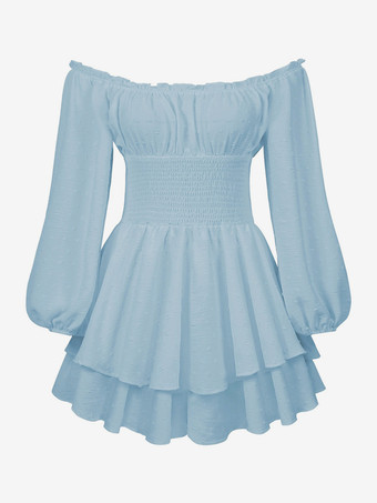 ライトスカイブルーボヘミアン ミニ ジャンプスーツ オフショルダー ランタン スリーブ 春のレディース 2025 衣装