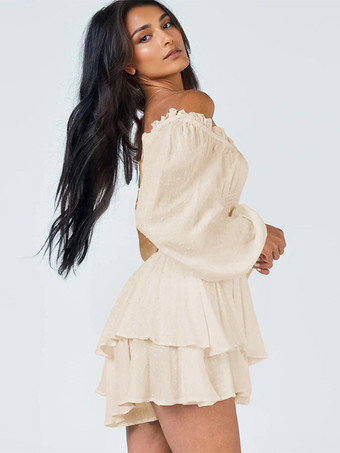 ボヘミアン ミニ ジャンプスーツ オフショルダー ランタン スリーブ 春のレディース 2025 衣装