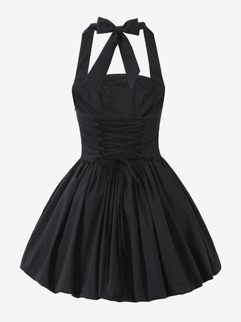 ホルターミニドレス、ブラック、スクエアネック、Aライン、セクシーな誕生日パーティードレス、女性用 2025