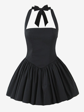 ホルターミニドレス、ブラック、スクエアネック、Aライン、セクシーな誕生日パーティードレス、女性用 2025