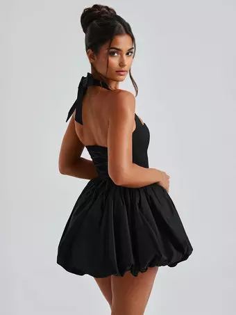 Halter Mini Dress In Black Square Neck A-Line Sexy Birthday Party Dress For  Women 2025 - Milanoo.com