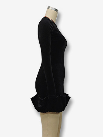 エレガントなベルベットのミニドレス、フリル裾、長袖ボディコンドレス、女性用 2025