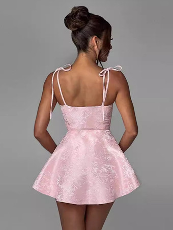 ジャカード フローラル ミニドレス Aライン セクシー バースデーパーティー スリップドレス レディース 2025