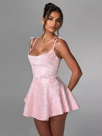 ジャカード フローラル ミニドレス Aライン セクシー バースデーパーティー スリップドレス レディース 2025