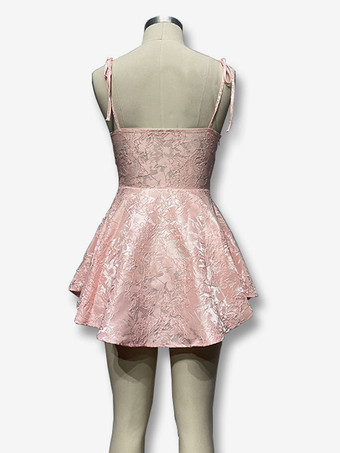 ジャカード フローラル ミニドレス Aライン セクシー バースデーパーティー スリップドレス レディース 2025