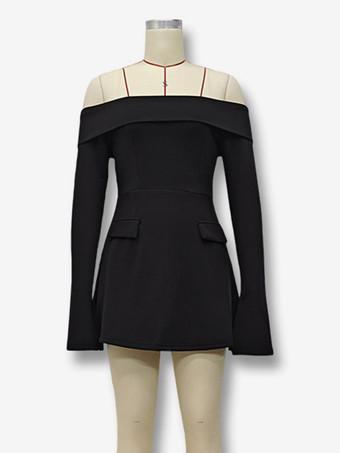 オフショルダーの長袖Aラインのミニドレス、女性用バースデーパーティードレス 2025