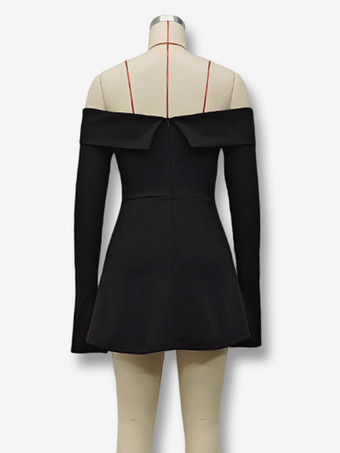 オフショルダーの長袖Aラインのミニドレス、女性用バースデーパーティードレス 2025