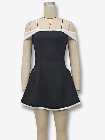 オフショルダーミニドレス 長袖 Aライン セクシー バースデーパーティードレス レディース 2025