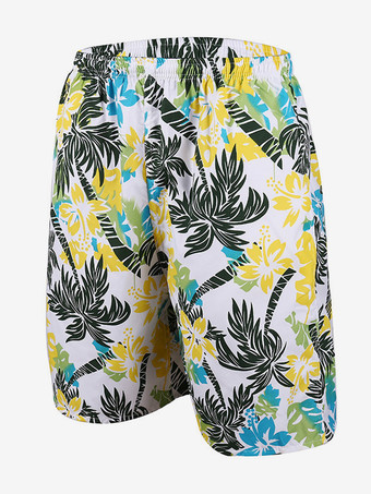 イエローメンズ サマー ショーツ プリント 伸縮性ウエスト カジュアル ビーチ トランクス