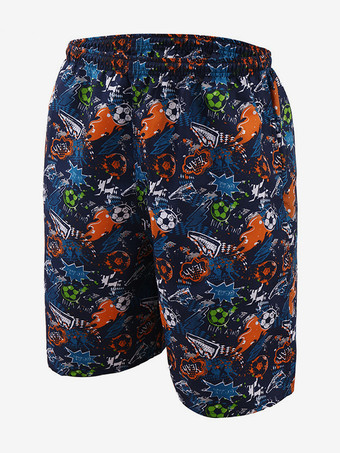 ダークネイビーメンズ サマー ショーツ プリント 伸縮性ウエスト カジュアル ビーチ トランクス