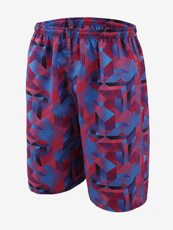 パープル メンズ サマー ショーツ プリント 伸縮性ウエスト カジュアル ビーチ トランクス