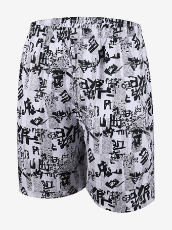 ライトグレーメンズ サマー ショーツ プリント 伸縮性ウエスト カジュアル ビーチ トランクス