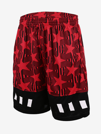 レッド＋ブラックメンズ ルーズフィット ショートパンツ ビーチ 速乾 プリント サマー ショートパンツ