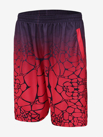 レッド メンズ ルーズフィット ショートパンツ ビーチ 速乾 プリント サマー ショートパンツ