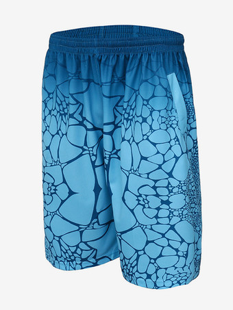 ライトスカイブルーメンズ ルーズフィット ショートパンツ ビーチ 速乾 プリント サマー ショートパンツ